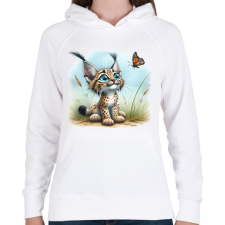 PRINTFASHION Hiúz pillangóval - Női kapucnis pulóver - Fehér női pulóver, kardigán