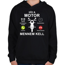 PRINTFASHION Hív a motor mennem kell - Gyerek kapucnis pulóver - Fekete gyerek pulóver, kardigán