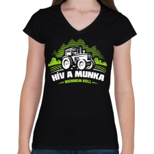 PRINTFASHION Hív a munka, mennem kell - Női V-nyakú póló - Fekete női póló