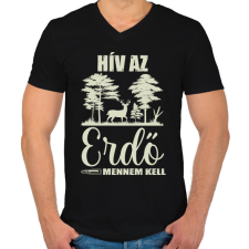 PRINTFASHION Hív az erdő - Férfi V-nyakú póló - Fekete férfi póló