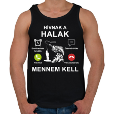 PRINTFASHION Hívnak a halak mennem kell - Férfi atléta - Fekete atléta, trikó