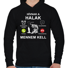 PRINTFASHION Hívnak a halak mennem kell - Férfi kapucnis pulóver - Fekete