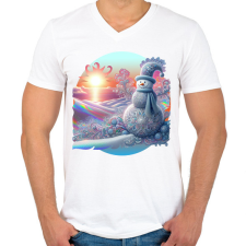 PRINTFASHION Hóember - Férfi V-nyakú póló - Fehér férfi póló