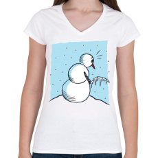 PRINTFASHION Hóember - Női V-nyakú póló - Fehér