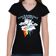 PRINTFASHION Hogyan készül a szivárvány - Női V-nyakú póló - Fekete női póló