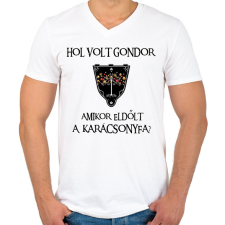 PRINTFASHION Hol volt Gondor? (karácsonyfa) - Férfi V-nyakú póló - Fehér férfi póló