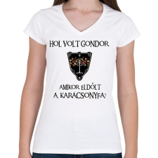 PRINTFASHION Hol volt Gondor? (karácsonyfa) - Női V-nyakú póló - Fehér női póló