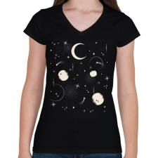 PRINTFASHION Hold és csillagok - Női V-nyakú póló - Fekete női póló