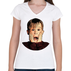 PRINTFASHION Home Alone - Női V-nyakú póló - Fehér