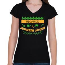 PRINTFASHION Homokban játszok - Kertész - Női V-nyakú póló - Fekete