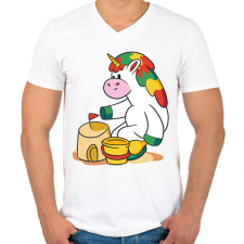 PRINTFASHION Homokozó unikornis - Férfi V-nyakú póló - Fehér férfi póló