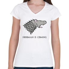 PRINTFASHION Hooman is coming - Női V-nyakú póló - Fehér
