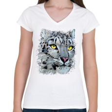 PRINTFASHION Hópárduc - sárga szemmel - Női V-nyakú póló - Fehér