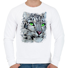 PRINTFASHION Hópárduc - zöld szemmel - Férfi pulóver - Fehér férfi pulóver, kardigán