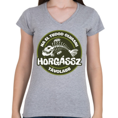 PRINTFASHION Horgássz Távolabb - Női V-nyakú póló - Sport szürke