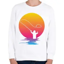 PRINTFASHION Horgász a naplementében - Gyerek pulóver - Fehér gyerek pulóver, kardigán