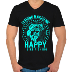 PRINTFASHION horgász - Férfi V-nyakú póló - Fekete
