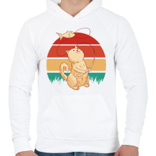 PRINTFASHION Horgász macska - Férfi kapucnis pulóver - Fehér férfi pulóver, kardigán