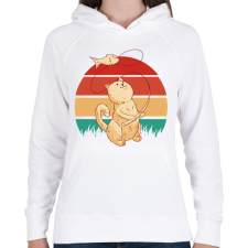 PRINTFASHION Horgász macska - Női kapucnis pulóver - Fehér női pulóver, kardigán