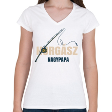 PRINTFASHION Horgász nagypapa - Női V-nyakú póló - Fehér