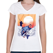 PRINTFASHION Horgász - Női V-nyakú póló - Fehér női póló