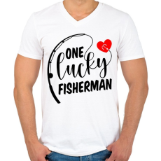 PRINTFASHION Horgász páros - egy szerencsés horgász - Férfi V-nyakú póló - Fehér