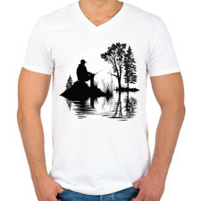 PRINTFASHION Horgász relax - Férfi V-nyakú póló - Fehér férfi póló