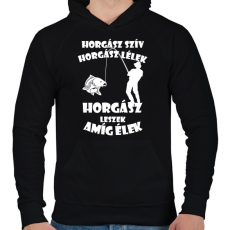 PRINTFASHION Horgász szív horgász lélek horgász leszek amíg élek póló - Férfi kapucnis pulóver - Fekete