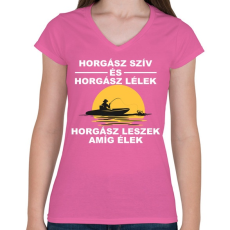 PRINTFASHION Horgász szív - Női V-nyakú póló - Rózsaszín