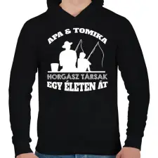 PRINTFASHION Horgász társ - Apa és fia névvel - Férfi kapucnis pulóver - Fekete férfi pulóver, kardigán