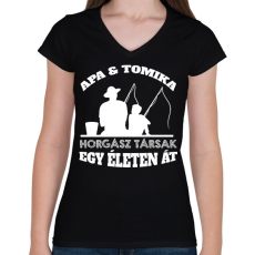 PRINTFASHION Horgász társ - Apa és fia névvel - Női V-nyakú póló - Fekete