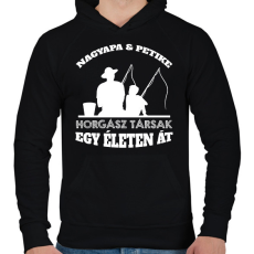 PRINTFASHION Horgász társak - Nagyapa és fiú unok névvel - Férfi kapucnis pulóver - Fekete