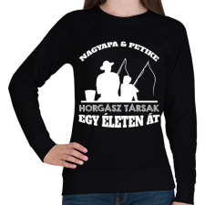 PRINTFASHION Horgász társak - Nagyapa és fiú unok névvel - Női pulóver - Fekete női pulóver, kardigán