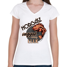 PRINTFASHION horgász vagyok - Női V-nyakú póló - Fehér