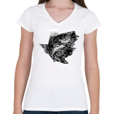 PRINTFASHION Horgászat 03 - Női V-nyakú póló - Fehér női póló