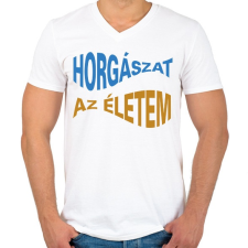 PRINTFASHION Horgászat az életem - halformában - Férfi V-nyakú póló - Fehér férfi póló