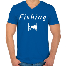 PRINTFASHION Horgászat - Férfi V-nyakú póló - Királykék férfi póló