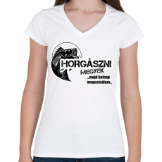 PRINTFASHION Horgászni megyek - Női V-nyakú póló - Fehér