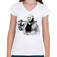 PRINTFASHION Horror cirkusz - Női V-nyakú póló - Fehér