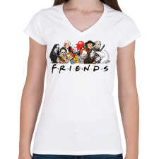 PRINTFASHION Horror friends - Női V-nyakú póló - Fehér női póló