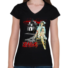 PRINTFASHION Horror House - Női V-nyakú póló - Fekete
