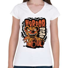 PRINTFASHION Horror medve - Női V-nyakú póló - Fehér