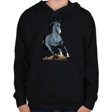 PRINTFASHION Horse - Gyerek kapucnis pulóver - Fekete