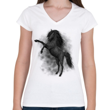 PRINTFASHION horse - Női V-nyakú póló - Fehér női póló