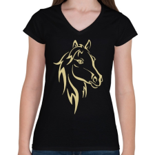 PRINTFASHION Horse - Női V-nyakú póló - Fekete női póló