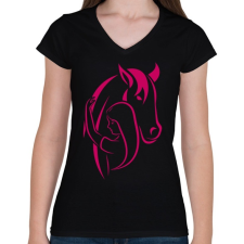 PRINTFASHION horse - Női V-nyakú póló - Fekete női póló