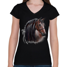 PRINTFASHION horse - Női V-nyakú póló - Fekete