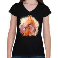 PRINTFASHION horse - Női V-nyakú póló - Fekete női póló