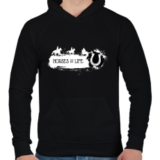 PRINTFASHION Horses are my life -  Fehér-fekete - Férfi kapucnis pulóver - Fekete