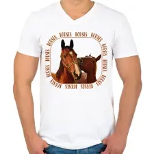 PRINTFASHION Horses  - Férfi V-nyakú póló - Fehér férfi póló